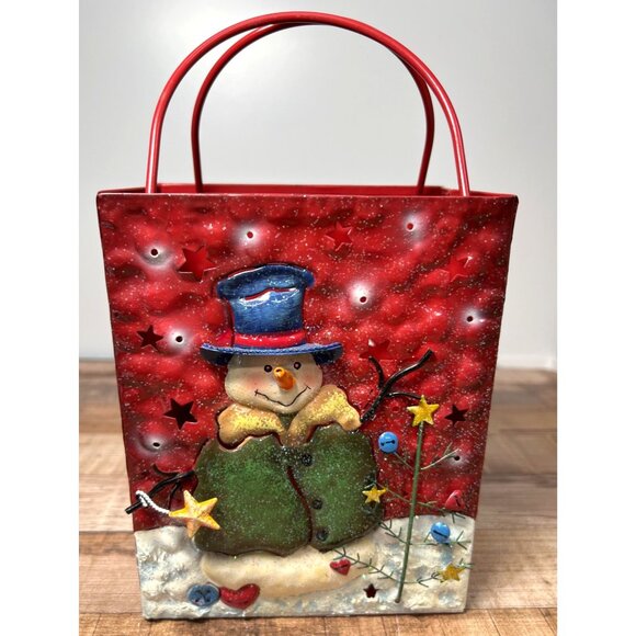 Decorative Holiday Metal Candle Holder With Snowman Design - Picture 1 of 7